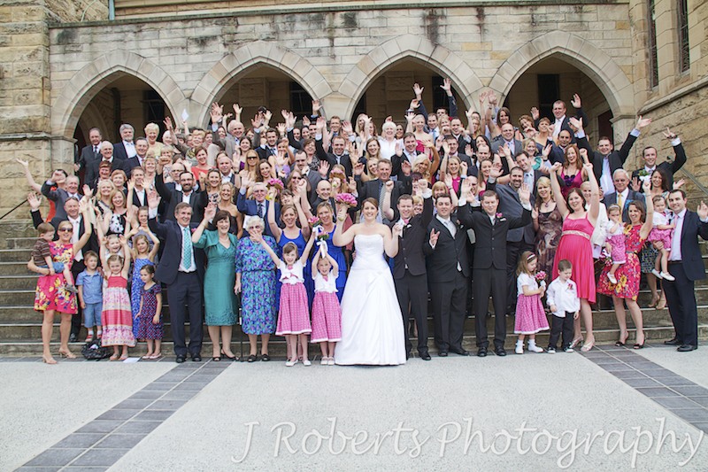 Group photo on church steps - wedding photography sydney